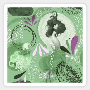 Whimsical Mermaids Green Abstract Pattern Sticker